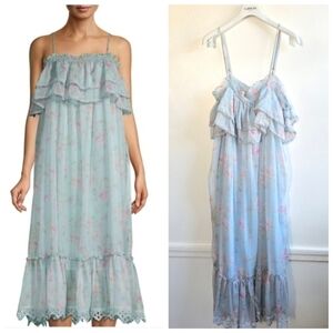 New Stellah Ruffle Tiered Cami Cottagecore Prairiecore Blue/Pink Dress Small NWT